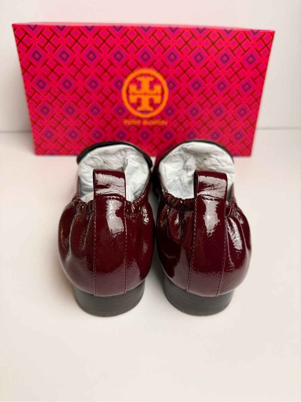 Tory‎ Burch Kira 20mm Elastic Loafer Softy Naplak Patent Royal Burgundy Size 8.5 - Picture 8 of 11